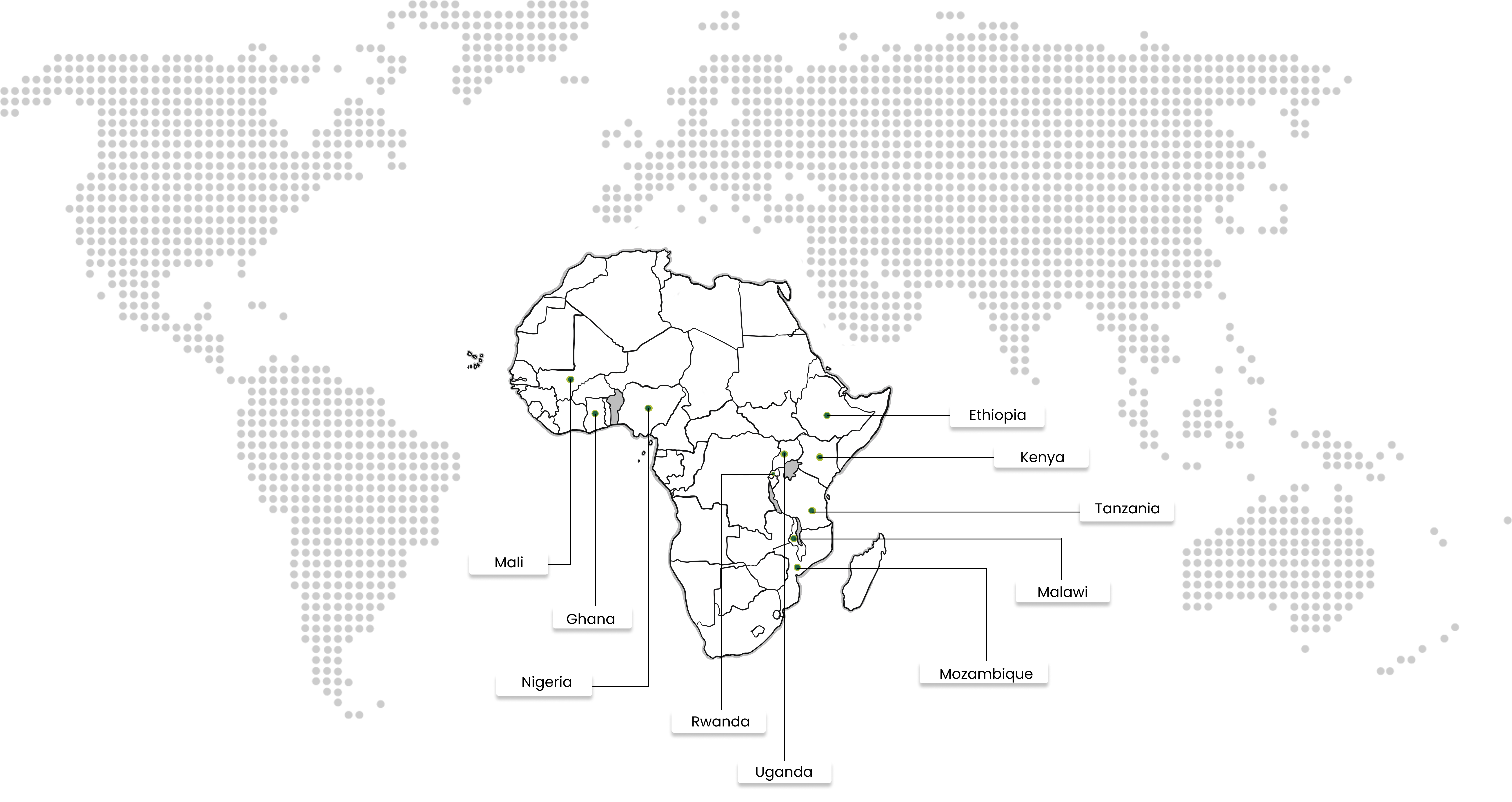 Map of Africa showing operating countries